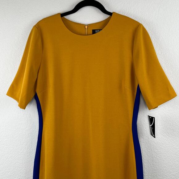 Kasper Short Sleeve Knit Colorblock Sheath Midi Dress Mustard Combo XXL NWT - Picture 6 of 14